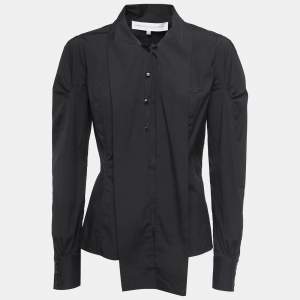 Carolina Herrera Black Cotton Button Front Neck Tie Detail Shirt Blouse M
