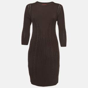 Carolina Herrera Brown Cable Knit Flounce Midi Dress S
