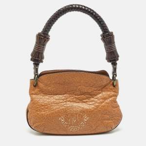Carolina Herrera Brown Leather Braided Handle Baguette Bag
