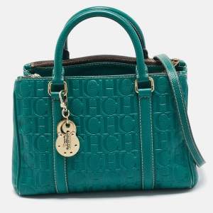 Carolina Herrera Green Monogram Embossed Leather Matteo Tote