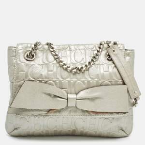 Carolina Herrera Silver Monogram Leather Audrey Shoulder Bag