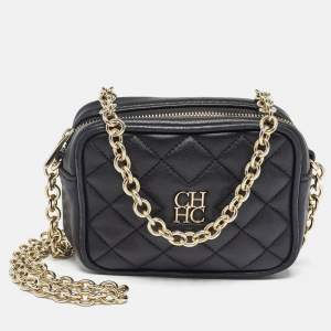 Carolina Herrera Black Quilted Leather Mini Chain Crossbody Bag 