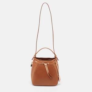 Carolina Herrera Brown Monogram Embossed Leather Small Andy Bucket Bag