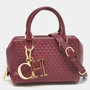 Pre Owned Carolina Herrera Burgundy Embossed Leather Micro Duke Bag