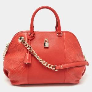 CH Carolina Herrera Red Monogram Leather Dahlia Satchel