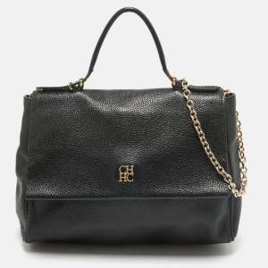 Carolina Herrera Black Leather Minuetto Flap Top Handle Bag