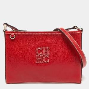 Carolina Herrera Red Leather Logo Zip Crossbody Bag