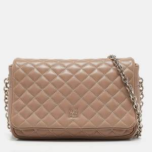 Carolina Herrera Beige Quilted Leather Flap Chain Crossbody Bag