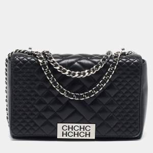 Carolina Herrera Black Quilted Leather Bimba Flap Shoulder Bag