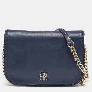 Carolina Herrera Navy Blue Leather New Baltazar Flap Shoulder Bag