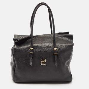 Carolina Herrera Black Leather Flap Satchel