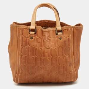 Carolina Herrera Brown Monogram Embossed Leather Andy Tote