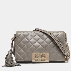 Carolina Herrera Grey Quilted Leather Bimba Tassel Shoulder Bag