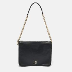 Carolina Herrera Black Leather New Baltazar Flap Shoulder Bag