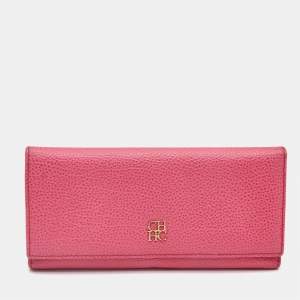 Carolina Herrera Pink Leather Flap Trifold Continental Wallet