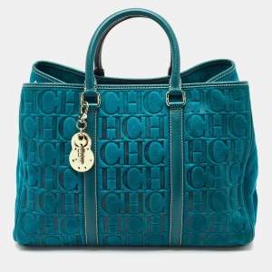 Carolina Herrera Teal Green Leather and Nubuck Matteo Tote