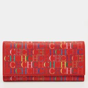 Pre Owned Carolina Herrera Red Monogram Coated Canvas Trifold Continental Wallet