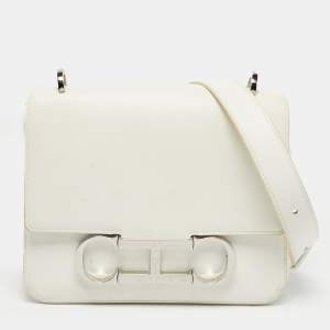 Pre Owned Carolina Herrera White Leather Medium Initials Insignia Shoulder Bag