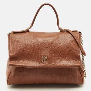 Pre Owned Carolina Herrera Brown Leather Minueto Top Handle Bag