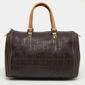 Pre Owned حقيبة كارولينا هيريرا اندي بوسطن جلد ذهبي ميتاليك مونوغرامية