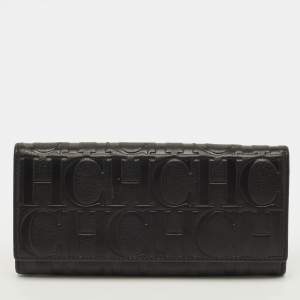 مملوكة مسبقًا Carolina Herrera Flap Black Monogram Embossed Leather Continental Wallet