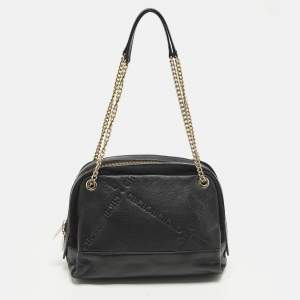 مملوكة مسبقًا Carolina Herrera Chain Black Logo Embossed Leather and Suede Satchel