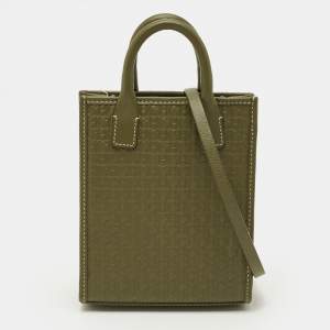 مملوكة مسبقًا Carolina Herrera Mini Green Monogram Embossed Leather and Suede Tote