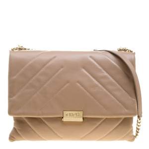 Pre Owned Carolina Herrera Beige Leather Shoulder Bag