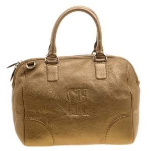 Carolina Herrera Metallic Gold Leather Satchel