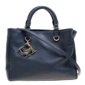 Carolina Herrera Navy Blue Leather Top Handle Bag