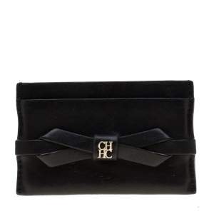 Pre Owned Carolina Herrera Black Bow Leather Card Holder