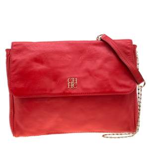 Carolina Herrera Red Leather Flap Shoulder Bag