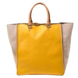 Pre Owned Carolina Herrera Beige/Mustard Leather Tote