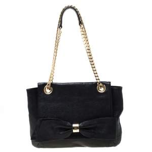 Pre Owned Carolina Herrera Black Leather Audrey Shoulder Bag