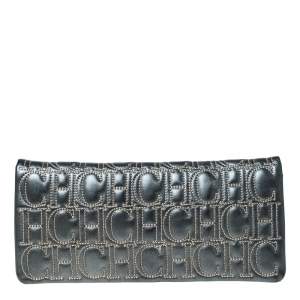 Pre Owned Carolina Herrera Dark Grey Monogram Leather Flap Continental Wallet