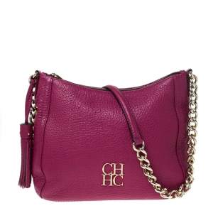 Pre Owned Carolina Herrera Hot Pink Leather Chain Tassel Shoulder Bag