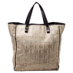 Carolina Herrera Gold/Brown Tweed and Leather Tote