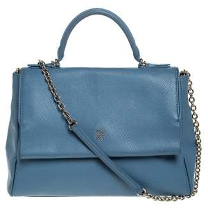  Carolina Herrera Blue Leather Minuetto Flap top Handle Bag