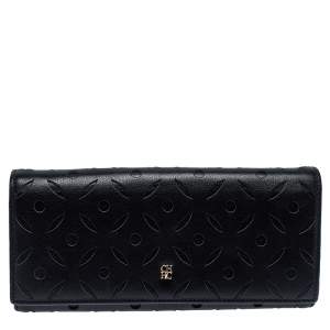 Pre Owned Carolina Herrera Black Lasercut Leather Flap Continental Wallet
