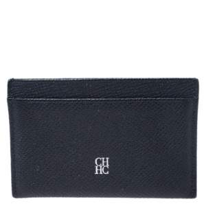 Pre Owned Carolina Herrera Navy Blue Leather Card Holder