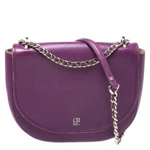 Carolina Herrera Purple Leather Flap Chain Shoulder Bag