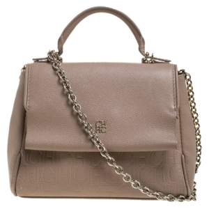 Carolina Herrera Beige Leather Minueto Top Handle Bag