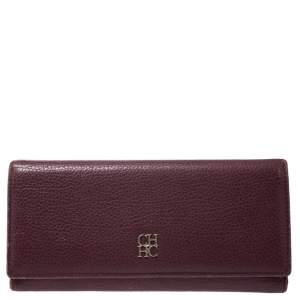 Carolina Herrera Burgundy Leather Long Trifold Wallet