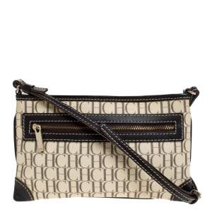 Carolina Herrera Black/Ivory Monogram Coated Canvas and Leather Crossbody Bag