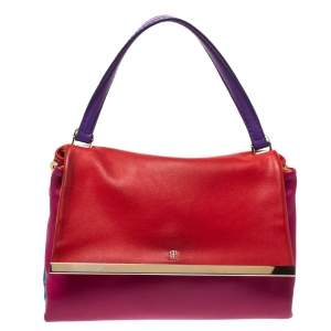 Carolina Herrera Tricolor Leather Camelot Top Handle Bag