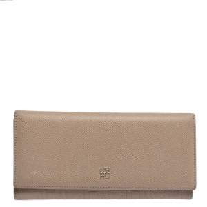 Carolina Herrera Beige Leather Continental Flap Wallet