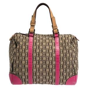 Pre Owned Carolina Herrera Multicolor Monogram Canvas and Leather Andy Boston Bag