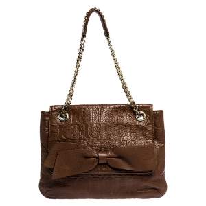 Carolina Herrera Brown Monogram Leather Audrey Shoulder Bag