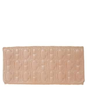 Carolina Herrera Beige Monogram Leather Jerry Clutch