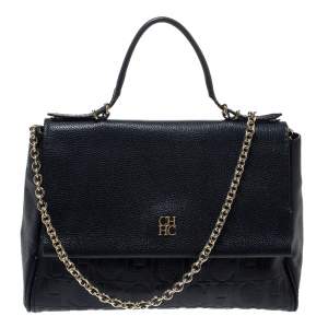 Carolina Herrera Navy Blue Leather Minueto Flap Bag